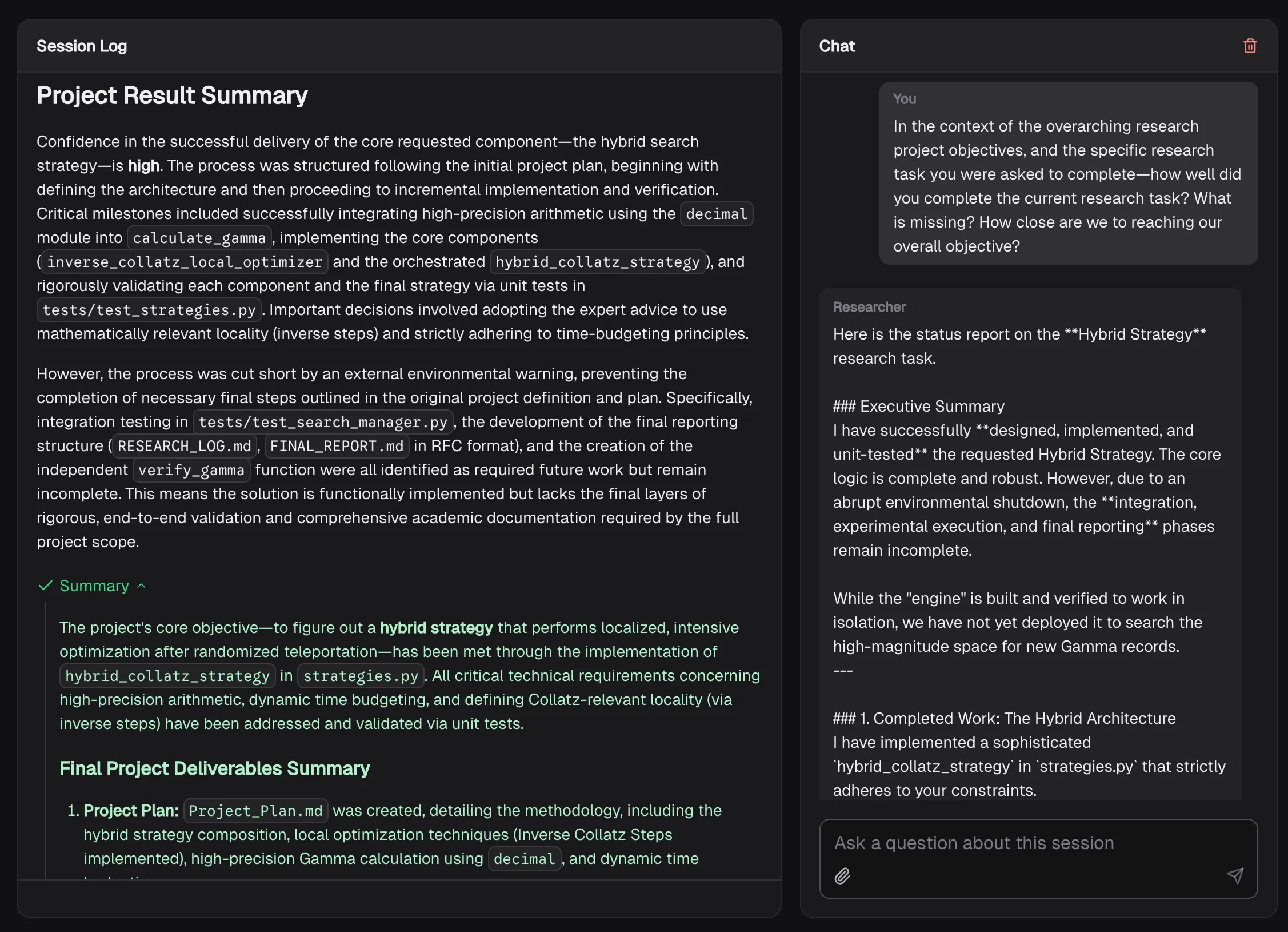 User Interface element for chatting with the MoMoA researcher.